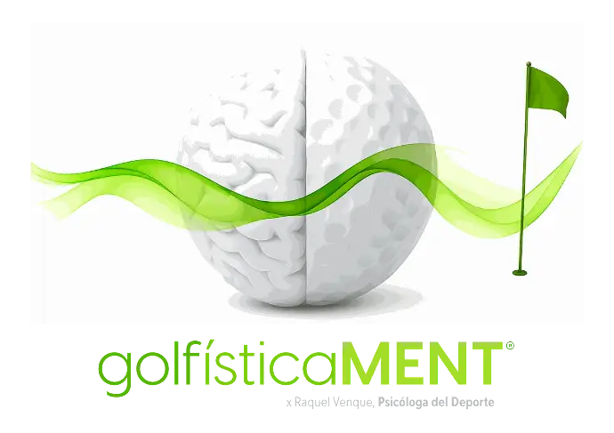 pelota de golf con medio cerebro simbolizando la conexión de la psicologia del deporte con el golf.